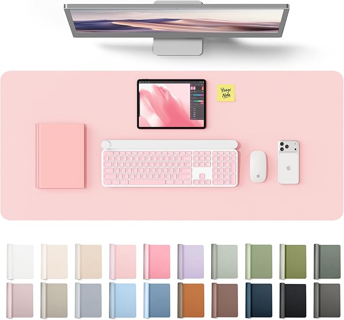 YSAGi Leather Desk Protector, Office Mat, Large Mouse Mat, Non-Slip PU Leather Blotter, Laptop Desk Mat, Waterproof Writing Pad for Office and Home(Light Pink, 42" x 17.2")