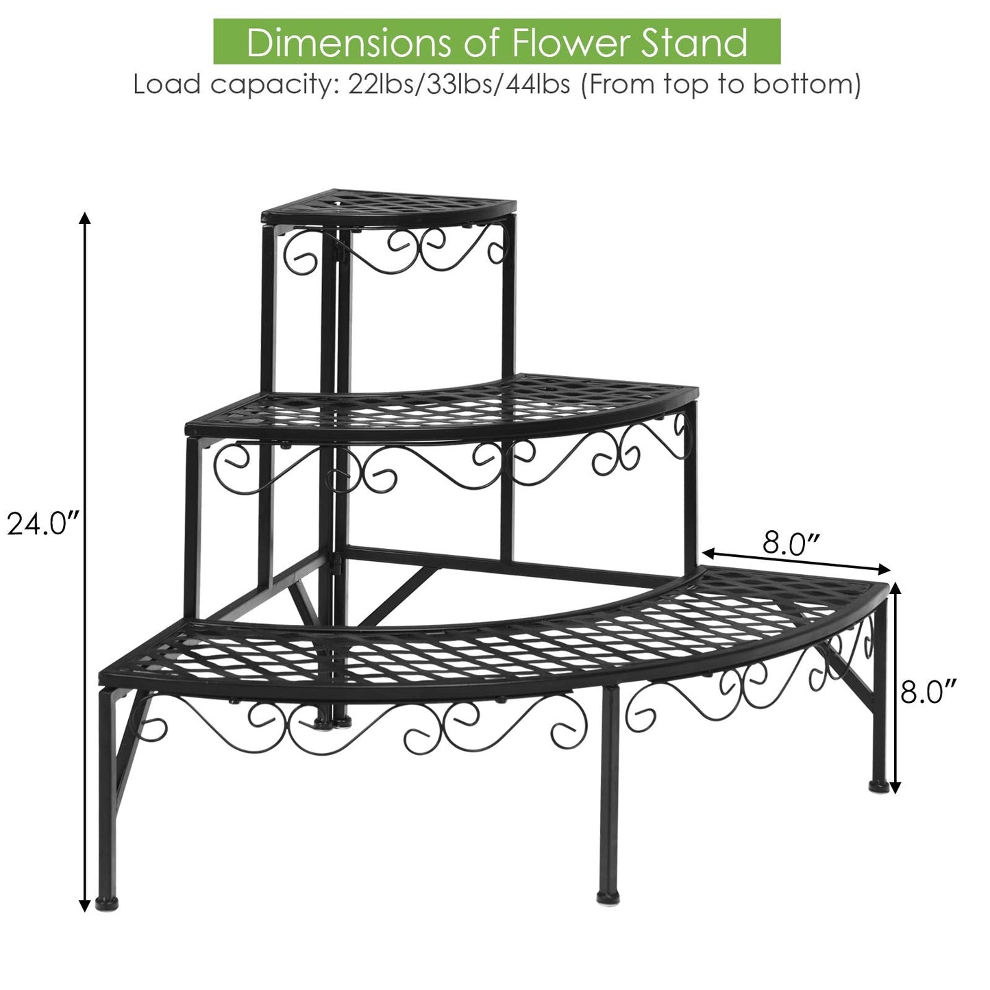 S AFSTAR 3-Tier Plant Stand, Corner Ladder Flower Pots Holders for Indoor Outdoor Use, Quarter Round Plant Display Rack