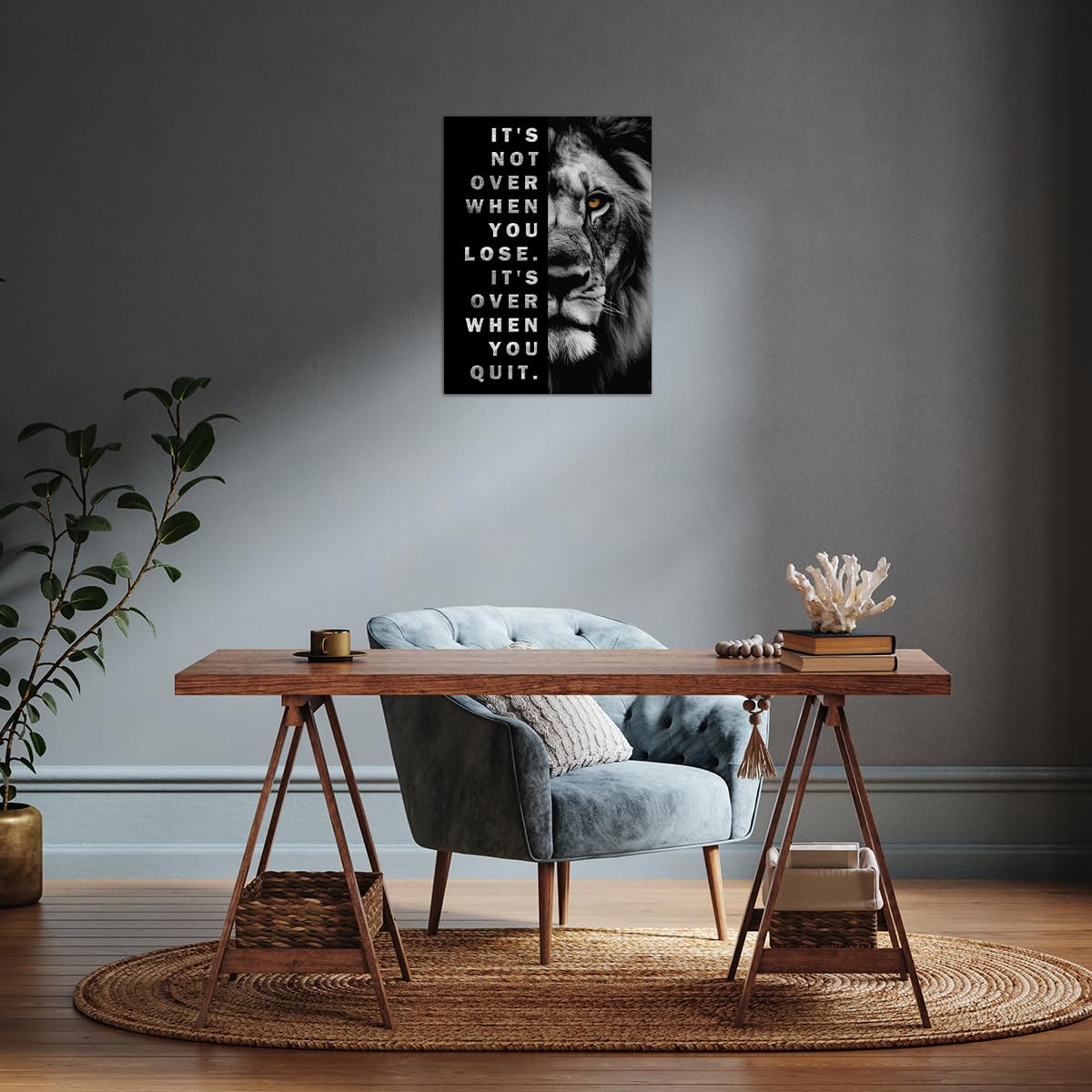 NymphFable Lion Inspirational Wall Art Motivational Quotes Posters Positive Affirmations Wall Decor Black and White Pictures for Office Gym Bedroom 12x16 in Unframed