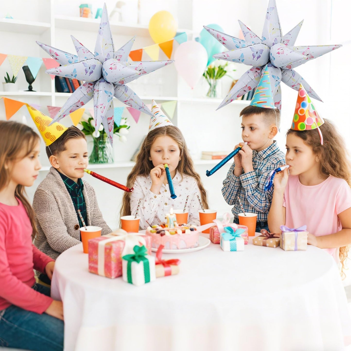 Vuzvuv 2 Pcs 32 inch 4D Huge Butterfly Star Balloons Explosion Star Mylar Foil Balloons for Party Supplies Backdrop,New Year,Birthday, Wedding,Photo Booth Ornament