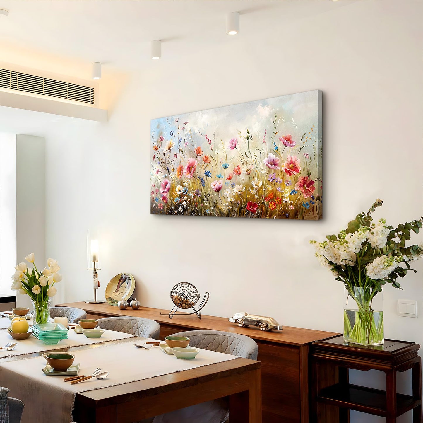 crmotu Floral Botanical Wall Art, Blooming Wildflowers Large Artwork, Flower Market Canvas Art Prints, Meadow Plant Nature Wall Decor, Rustic Wall Paintings for Living Room Bedroom Farmhouse 20"X40"
