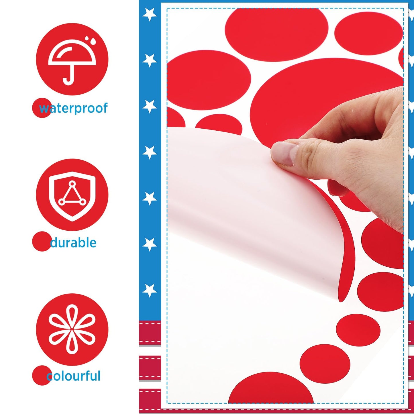 Zonon 264 Pcs Polka Dot Wall Decals for 4th of July Red White and Blue Wall Stickers Patriotic Window Clings Independence Day Decor Vinyl Peel and Stick for Veterans Memorial Day Bedroom Living Room