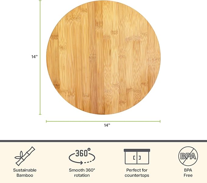 TB Home 14 Inch Bamboo Lazy Susan Turntable Organizer for Kitchen & Table Top
