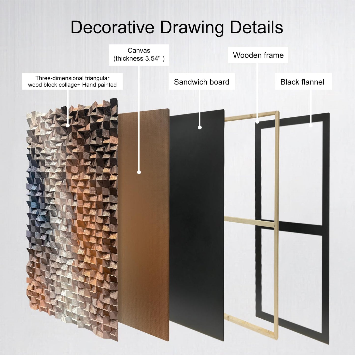 LIUZEYUE 3D Wall Art Modern Abstract, Solid Wood Mosaic Panel in Blue White Orange, Textured Feature Wall Decor for Living Room Above Sofa, 23.6x47.2 Inches