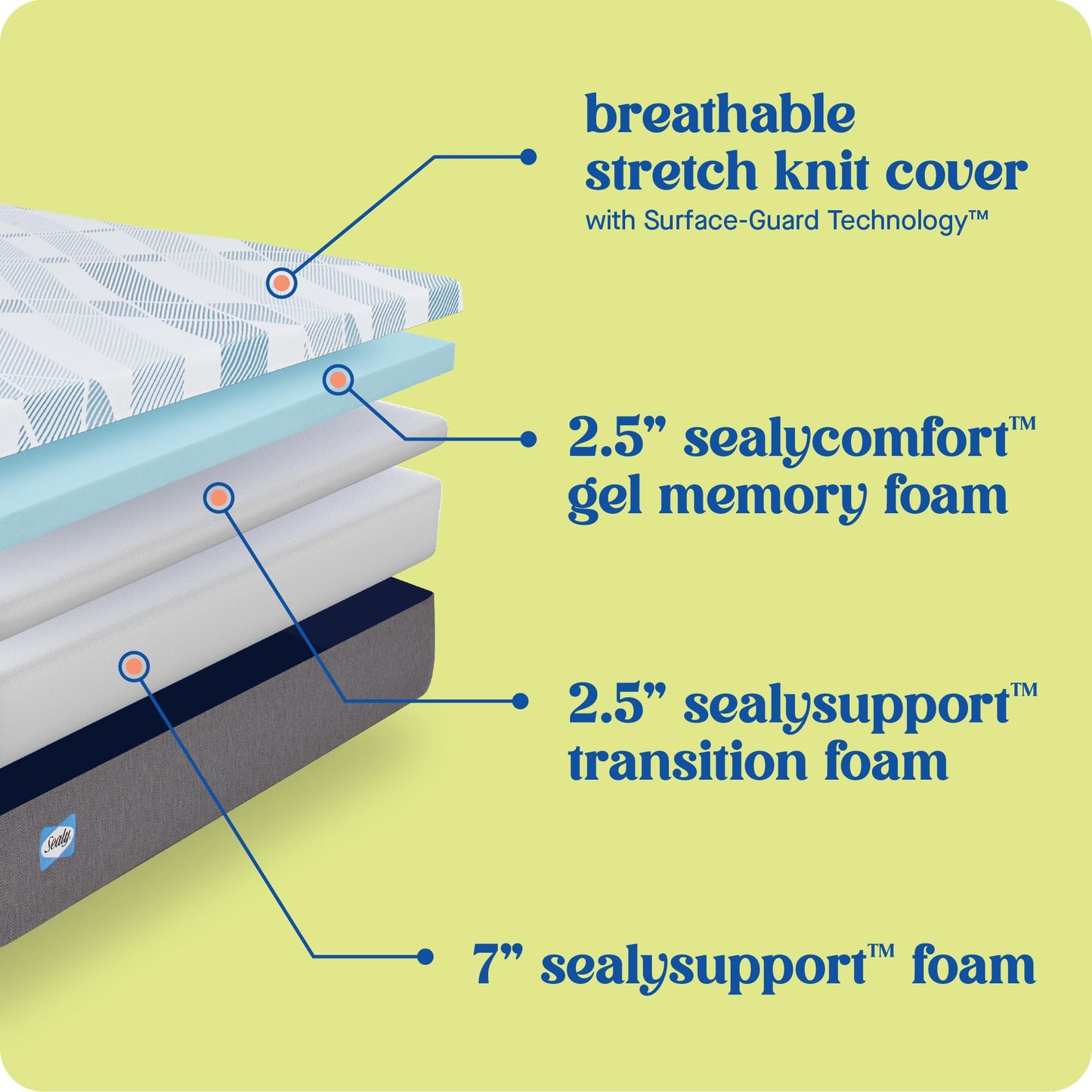 Sealy Dreamlife 12” Foam Mattress-in-a-Box, Twin XL, SealyComfort Gel Memory Foam, SealySupport Transition Foam, Surface-Guard Technology