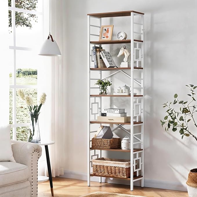 HOMISSUE Bookcase,7-Tier Tall Bookshelf Metal Bookcase and Bookshelves, Free Standing Storage Modern Bookshelf for Home Office Living Room and Bedroom, White
