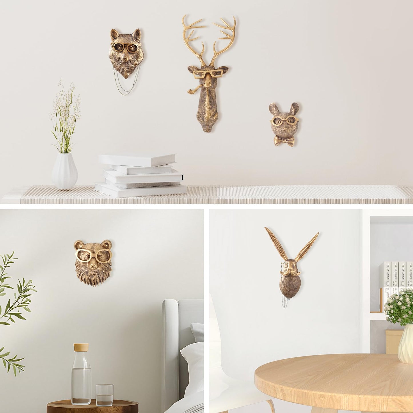 UITWMKTG 5 Pack Animal Head Wall Decor Gold Wall Sculpture Home Decor for Office Bedroom Modern Decor for Men Women