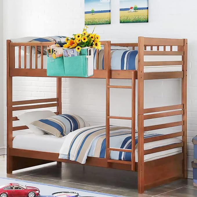 Bedside Caddy Bedside Storage Organizer Hanging Bunk Bed Dorm Room with Side Pockets for Water Bottles, Books, Cell Phones, Headphones (Light Blue)