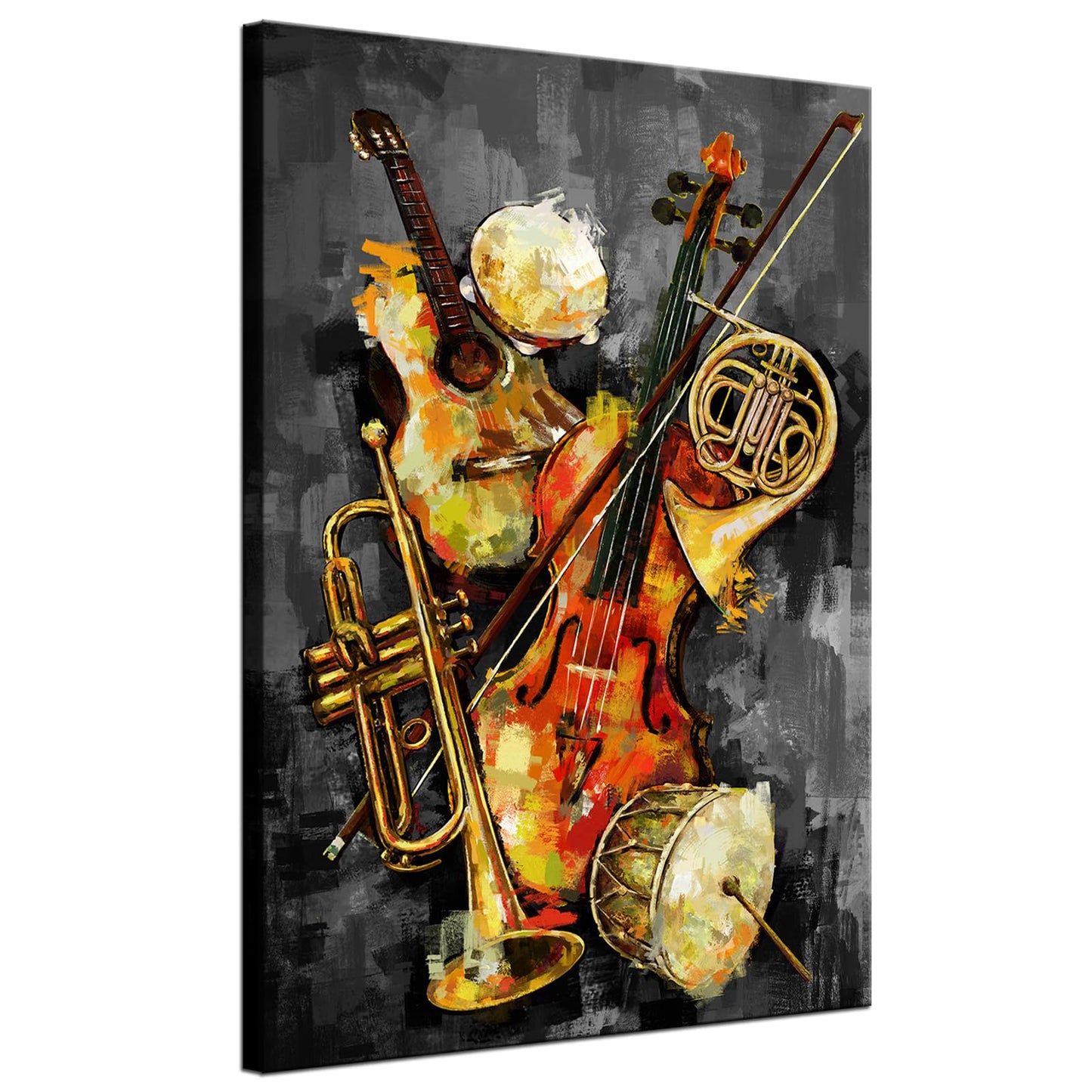iHAPPYWALL Vintage Music Canvas Wall Art Abstract Guitar Drum Violin Picture Musical Instruments Theme Painting for Bedroom Living Room Ready to Hang 24x36inch