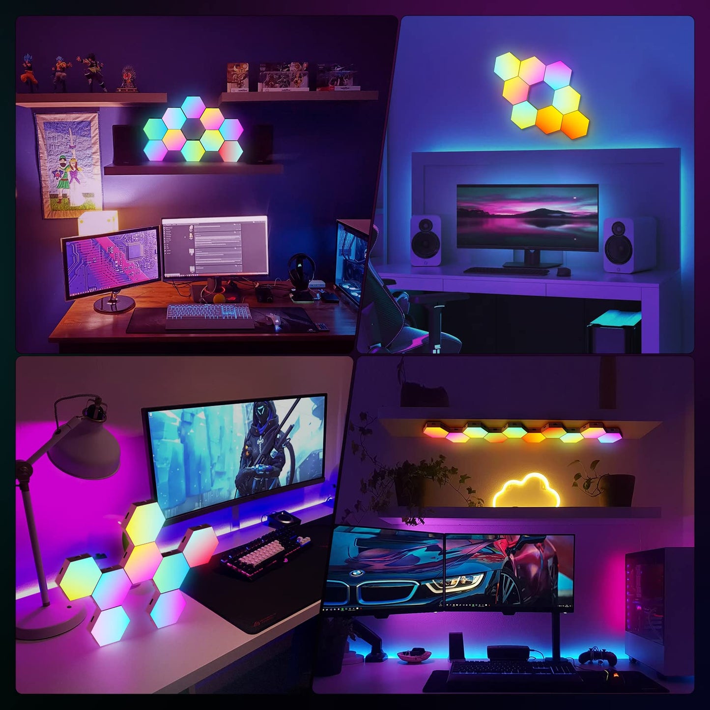 JIMIMORO 12-Pack Hexagon Light Panels – Smart RGB LED Wall Lights with App & Remote – Music Sync Gaming Lights for Room Decor, Birthday & Party Gifts for Boys, Teens, Men, Boyfriends, and Kids