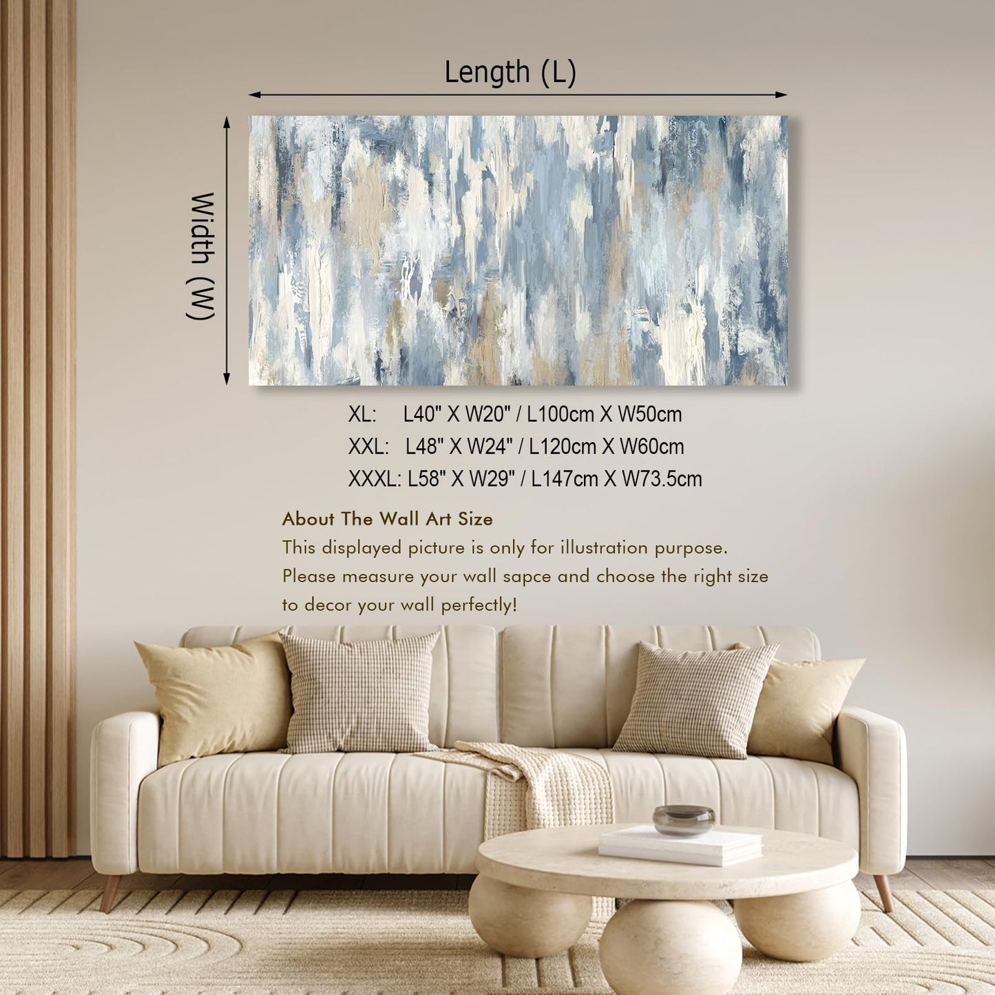 Shoci Large Abstract Wall Art - Gray Blue Beige Canvas Pictures for Living Room Contemporary Painting Prints Decor Modern Graffiti Artwork Wall Art for Bedroom Home Office Decoration 20" X 40"