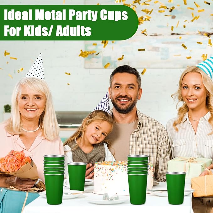 Mimorou 20 Pack 16 oz Stainless Steel Pint Cups Metal Cups Unbreakable Drinking Water Tumblers Stackable Tumbler for Adults Bar Home Restaurant Travel Picnic Camping Outdoor (Bright Green)