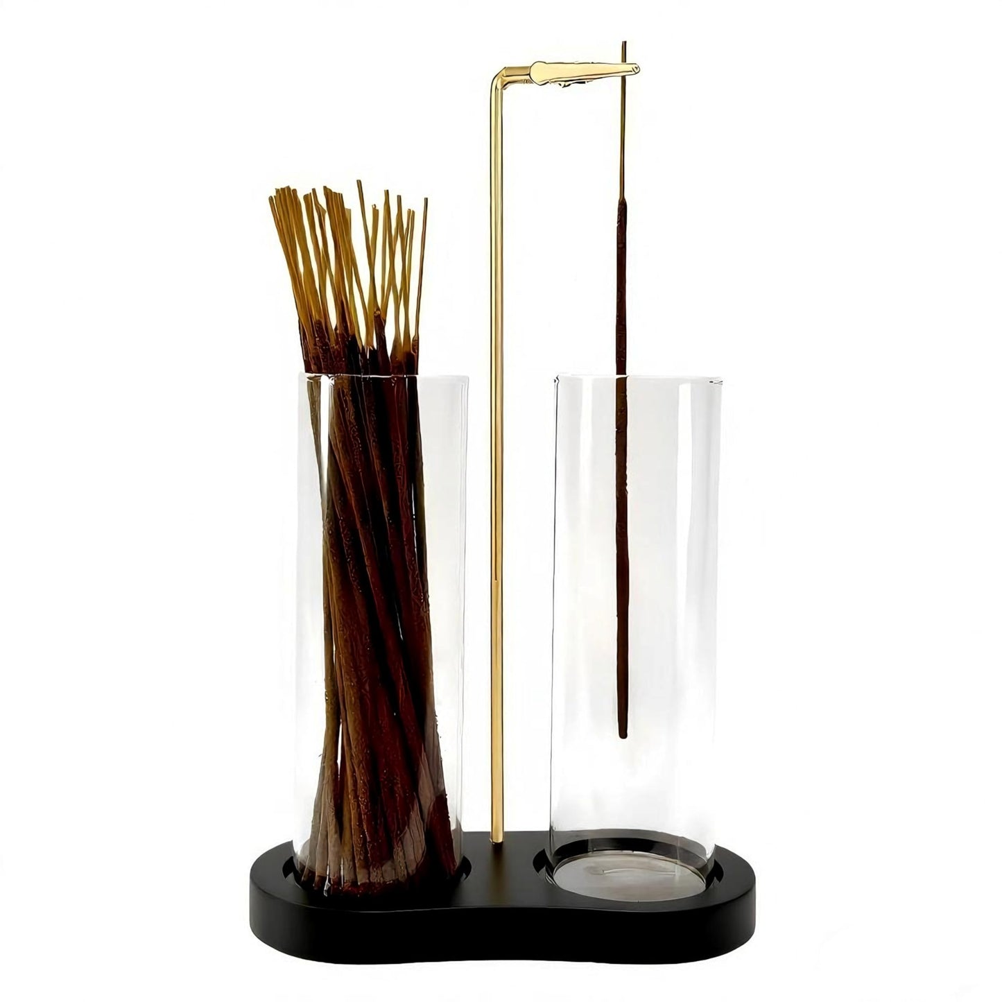 Moocervi Glass Incense Holder, Black Incense Sticks Burner Holder with Storage,Hang Upside Down Incense Holder for Sticks with Glass Ash Catcher for Meditation Yoga Spa Room Decor (Black)