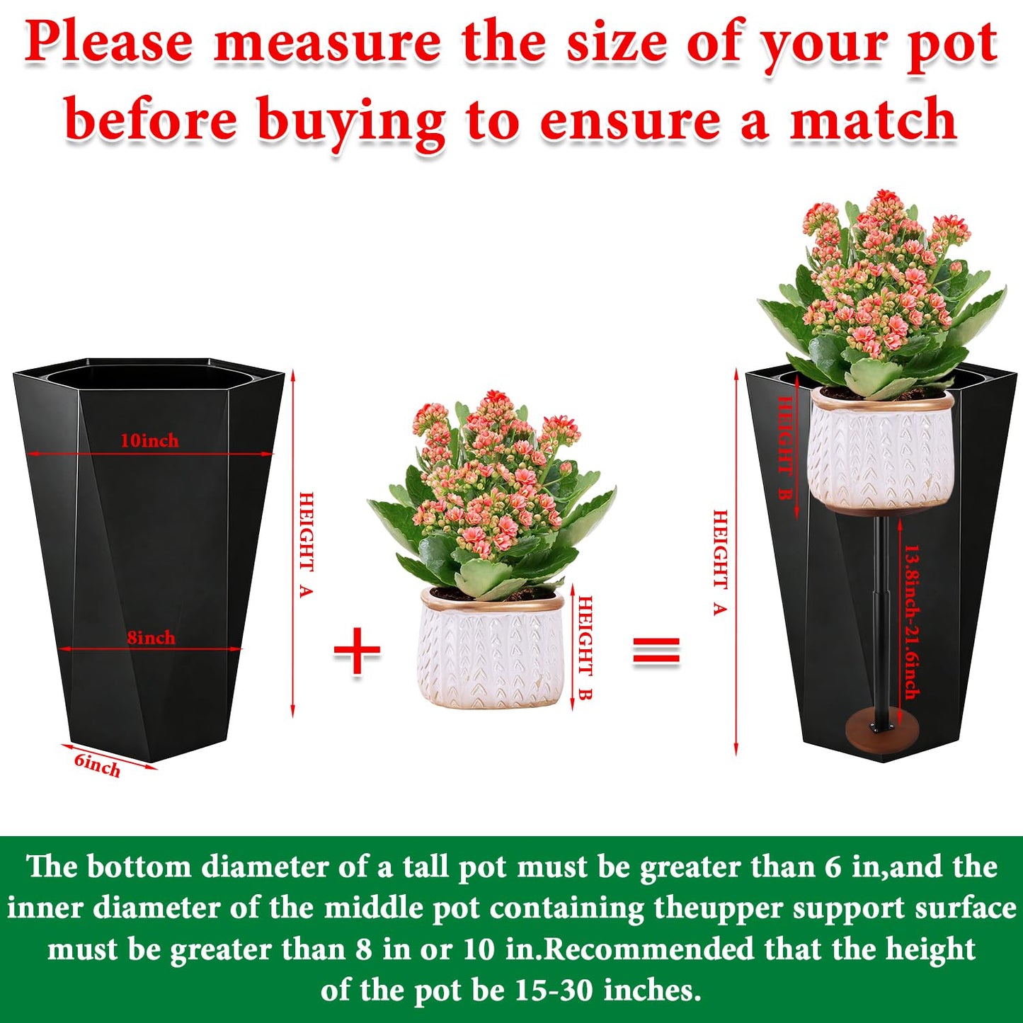 LUTTY 2Set Wooden Adjustable Plant Risers for Inside Pot,13.8-21.7 inches Tall Tapered Plant Riser Fill Bottom of Tall Flower Pots and Large Plants Containers, Rise Filler Riser of Flower Pots