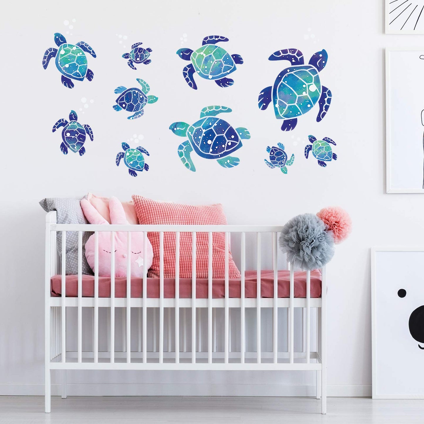 12 Pcs Sea Turtle Wall Decals Ocean Turtle Vinyl Stickers Underwater Bathroom Decals Waterproof Wall Sticker Decoration for Home Office Nursery Room Toilet (Blue)