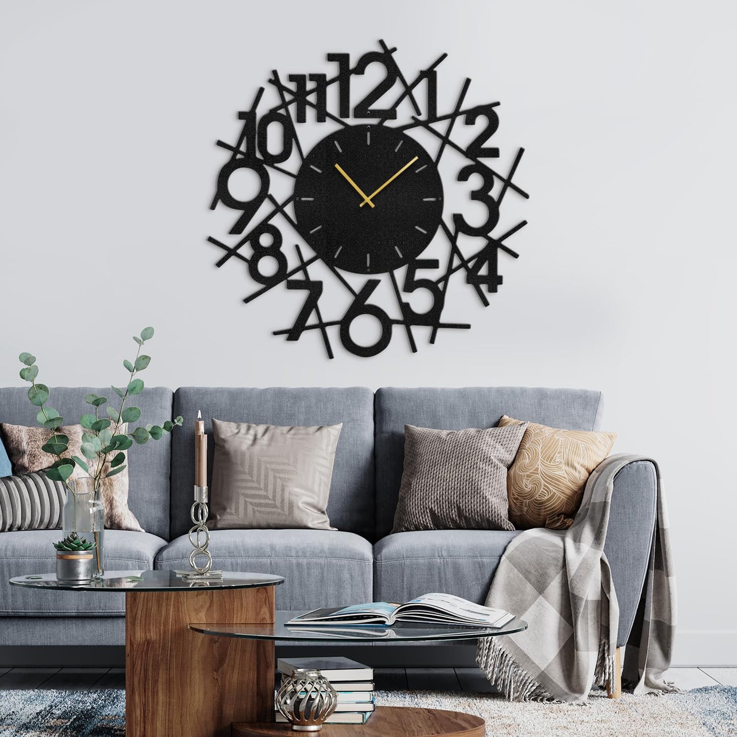 SIGNLEADER Metal Wall Clock Wall Art Decor, Big Black Numbers Wall Sculpture Clock Silent Battery Operated Hangings Home Decoration for Living Room, Bedroom, Kitchen, Bathroom - 36" Black
