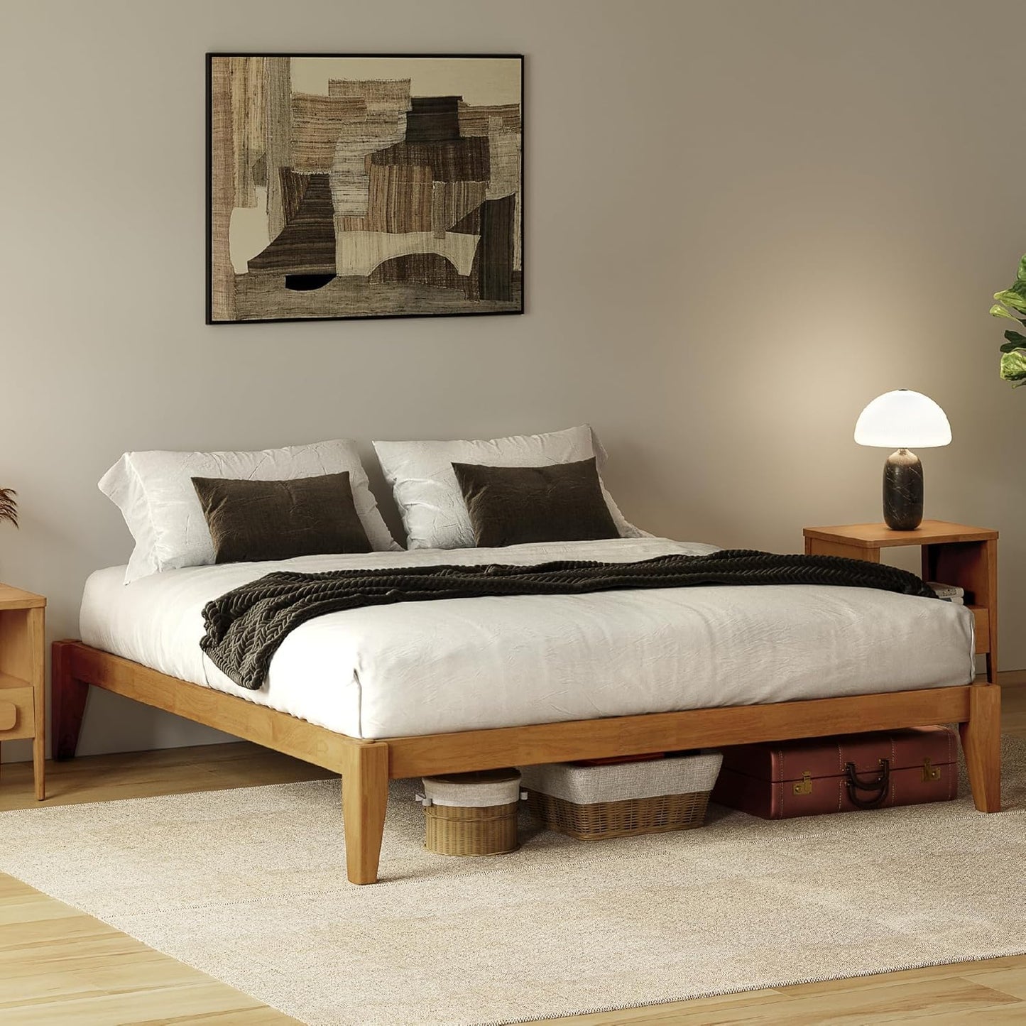 AllForWood Thor Premium Solid Wood Bed Frame Full, Japanese Joinery Bed Frame with Wood Slat Support, Platform Bed, No Box Spring Needed, Easy Assembly, Minimalist & Modern Style (Light Brown)