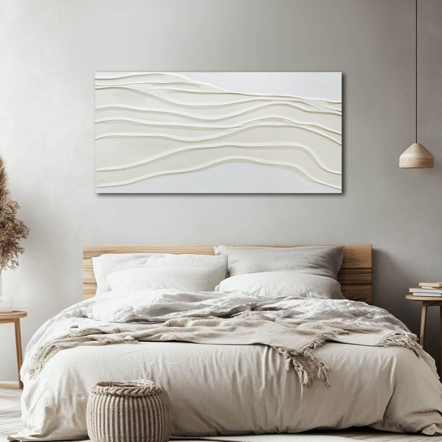 Framed Neutral Abstract Wall Art White Pictures Wall Decor Textured Canvas Painting Artwork for Dining Room Bedroom Home Decorations 24x48 Inch