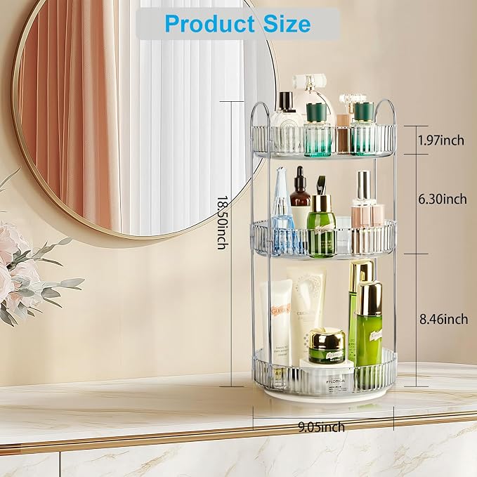 360 Rotating Makeup Organizer, 3 Tier Large Capacity Lazy Susan Bathroom Counter Organizer, Skincare Organizers, Spinning Perfume Organizer & Vanity Organizer Countertop (Classic Grey, 3 Tier)