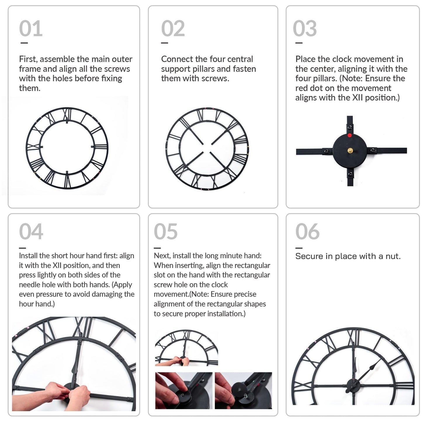 Ohweog 48 inch Oversized Easy-Assembly (KD) Wall Clock for Living Room Decor – Extra Large Silent Non-Ticking Modern Farmhouse Wall Clock, Decorative Metal Roman Numeral Clock, Black