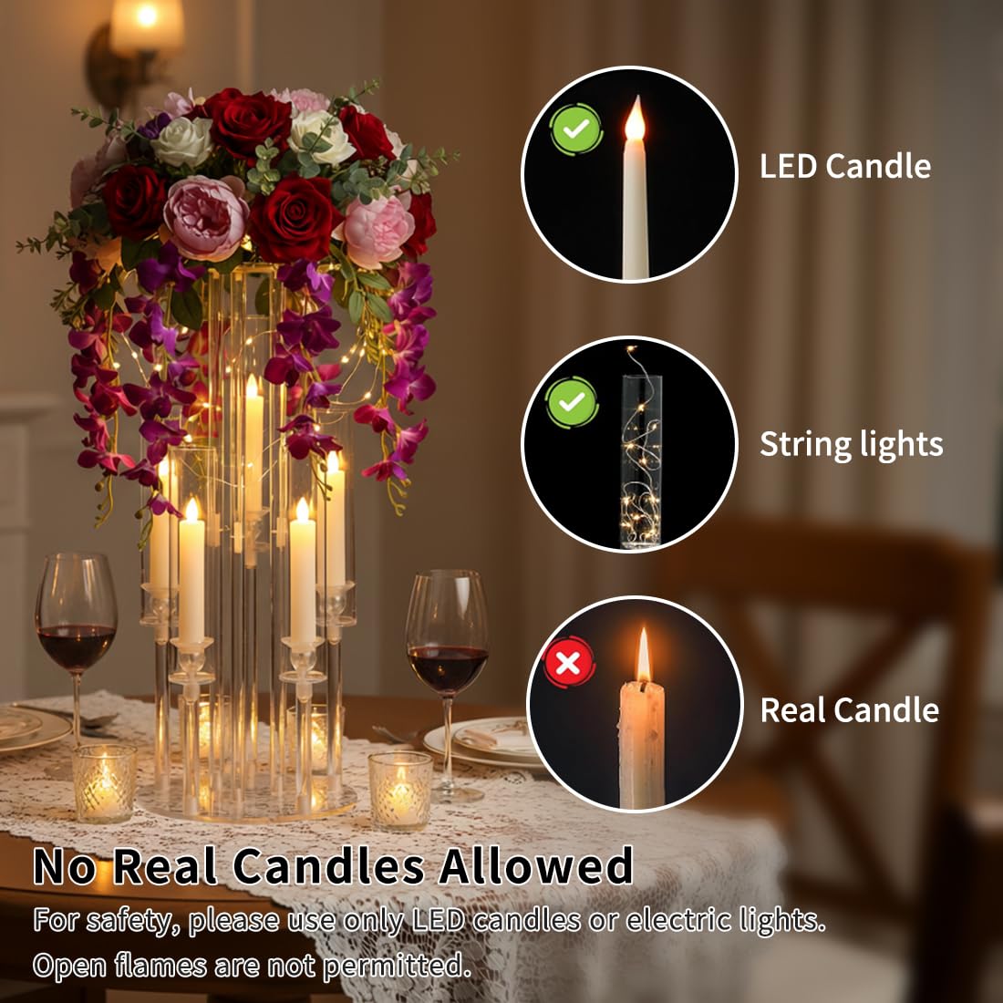 Fullvaseer 2PCS 5 Arm Candelabra,Clear Centerpiece for Table,Acrylic Centerpiece Stand for Wedding Reception,Acrylic Candle Holder for Event Celebration Wedding Birthday Home Christmas