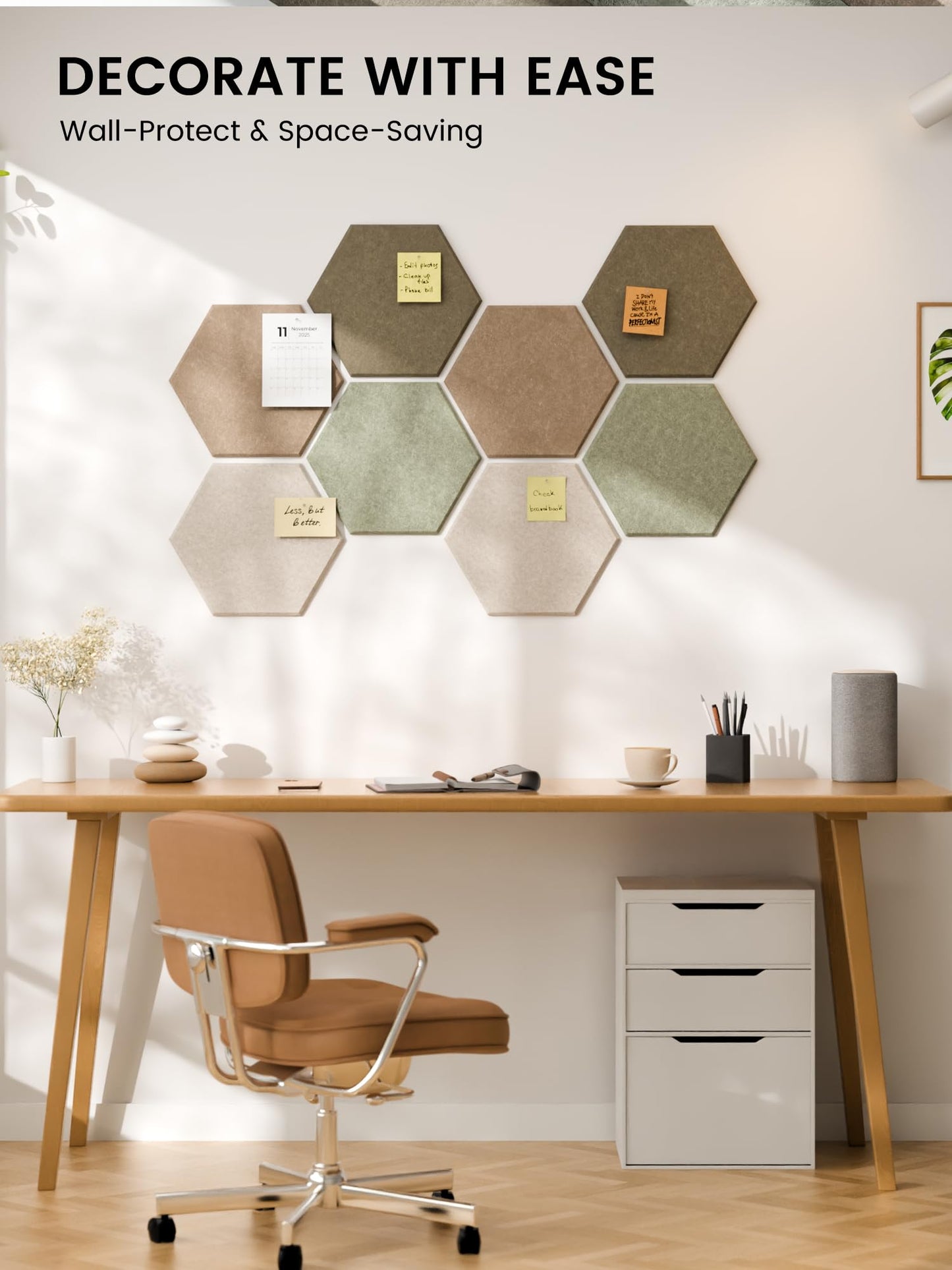 Fluxynara Hexagon Cork Board Alternative for Walls Decor-8-Pack Felt Bulletin Board Tiles,with 30 Pushpins,50 Adhesive Tabs for Office,Classrooms & Home Pin Board Felt Board-Linen Dusk