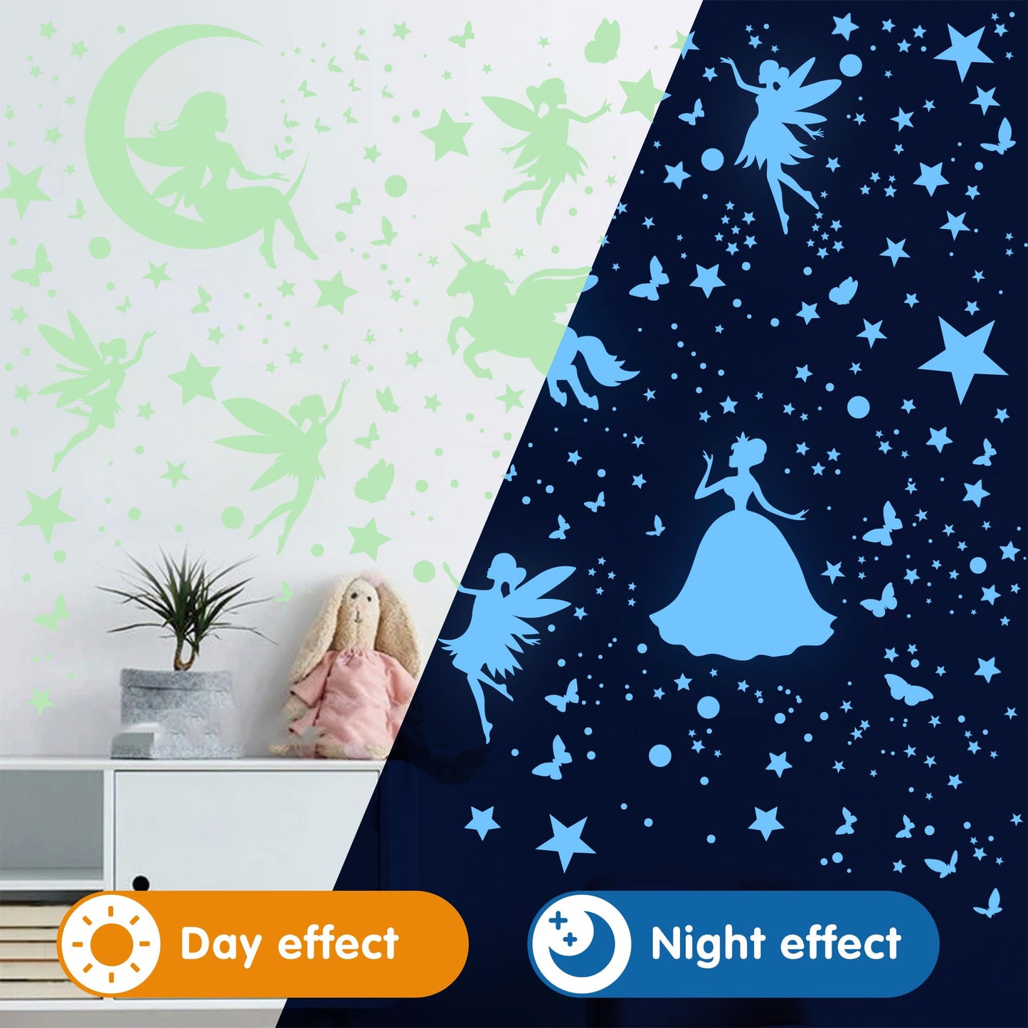 Glow in the Dark Stars Unicorn Bedroom Decor for Girls - Fairy Butterfly Wall Decals, Space Galaxy Wall Stickers for Ceiling, Kids Nursery and Living Room Wall Decor