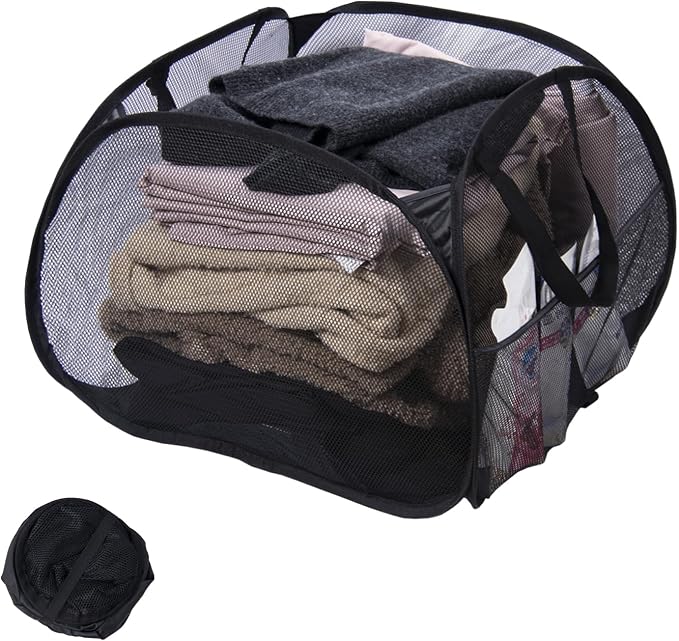 Collapsible Laundry Basket, 90L Foldable Pop-up Laundry Hamper with Handles, Mesh Dirty Clothes Hamper for Laundry, Bathroom, Kids Room, Dorm,Travel or Camping (Black)