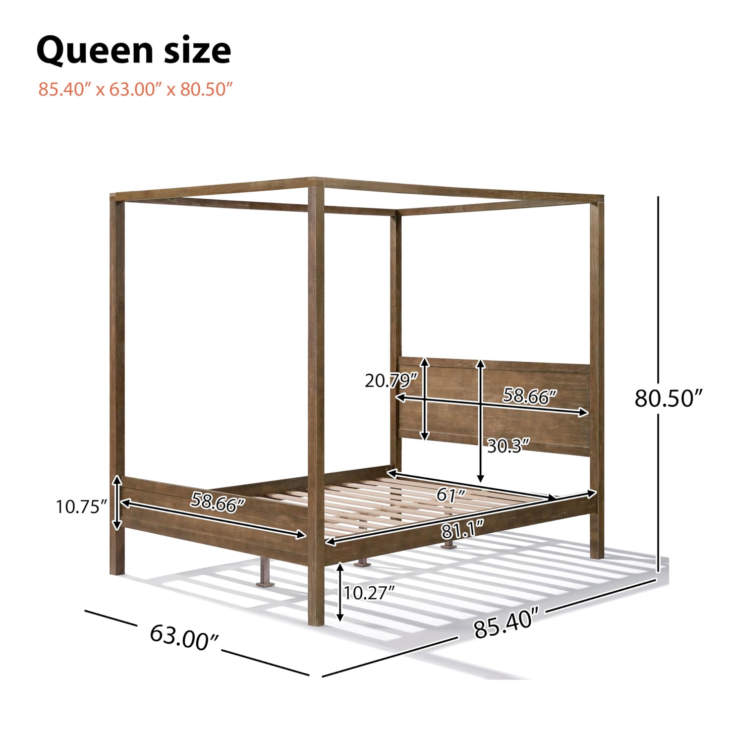 Christopher Knight Home Darnel Wooden Canopy Bed Frame Queen Size with Headboard, 4 Poster Platform Queen Bed Frame, Strong Wood Slat Mattress Support, No Box Spring Needed, Antique Natural