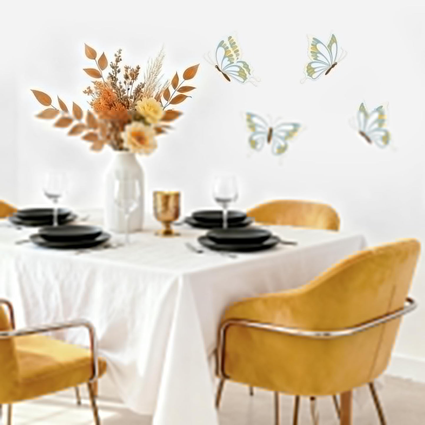 PoYang 4 Pieces Metal Butterfly Wall Decor - Butterflies Metal Wall Art for Living Room Dining Room Bedroom Bathroom Kitchen | Blue and Yellow | Lightweight | Cute and Modern | Easy to Install