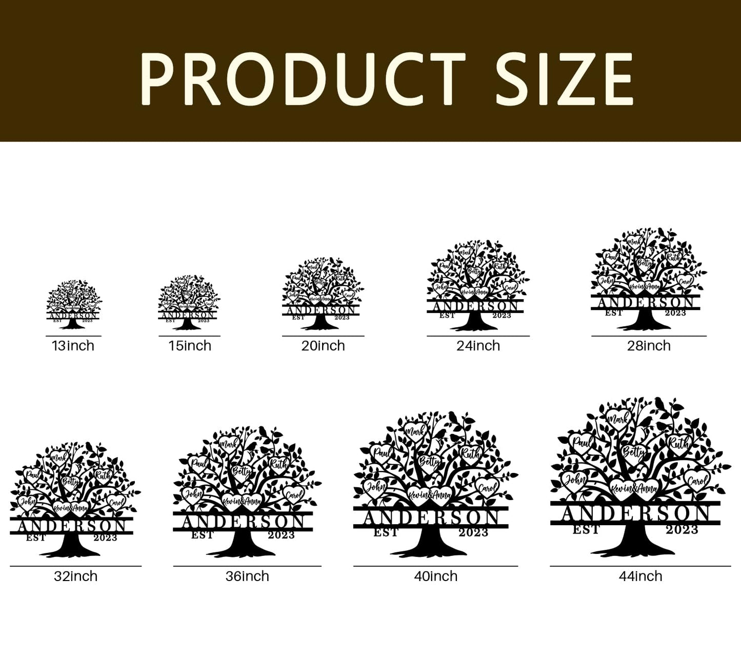 Personalized Family Tree of Life Metal Wall Art - Custom Engraved Names Sign for Wedding Gifts, Home Decor, Anniversary - Elegant Metal Sign for Family Tree Display (12Inch - 52 Inch)