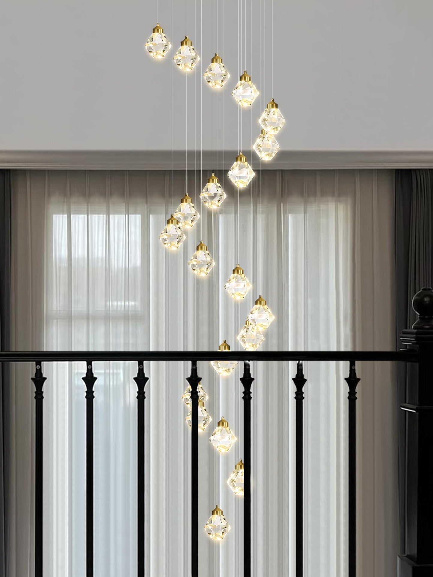 Shial Lighting 20-Light Modern Chandelier for Foyer Crystal Chandeliers for Living Room Gold Pendant Light Fixture Staircase Chandelier for High Ceilings Dimmable LED Hanging Light with Remote