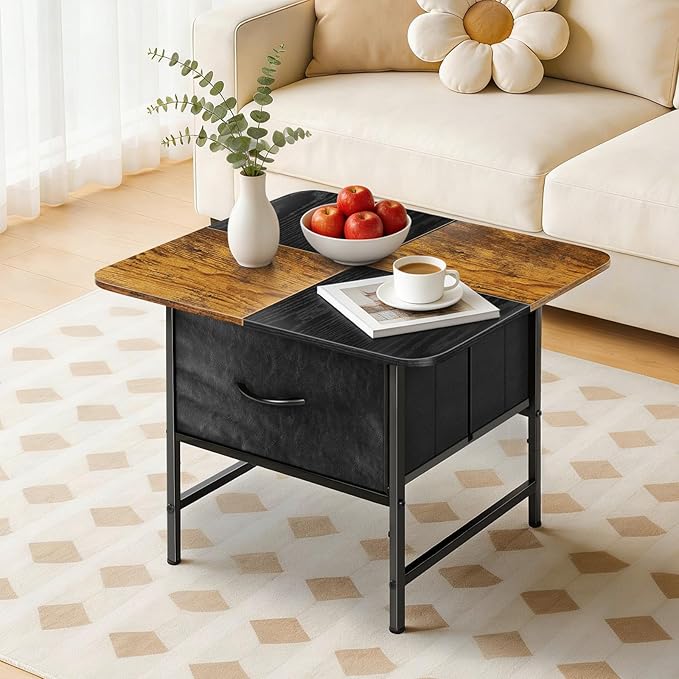 Coffee Tables for Living Room,Modern Small Coffee Table with 2 Large Storage Drawers,Wooden Square Center Table for Small Space,Apartment,Dorm,Home Office,Black Brown