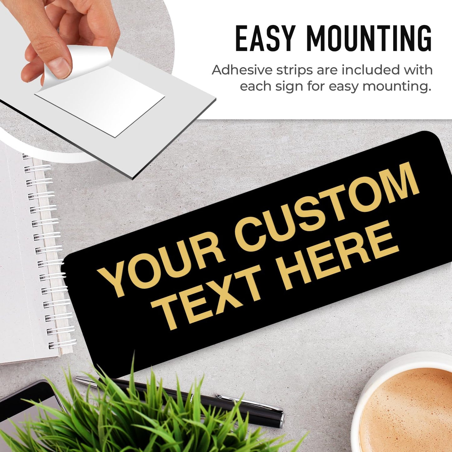 Custom Wall or Door Sign, Personalized Square Plaque Engraved Message for Bussiness, Property and Home Indoor/Outdoor, 2x6 Inches, Made in USA by Sigo Signs