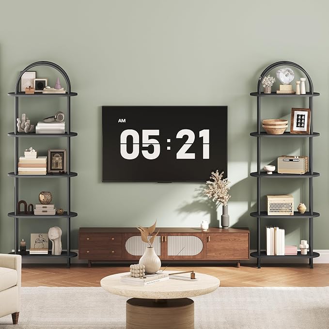 HOOBRO 5 Tier Open Bookshelf, Industrial Arched Bookcase Display Shelf Rack, Wooden Bookcase Storage Shelf Metal Frame, Tall Storage Organizer for Home, Easy Assembly, Black BB176SJ01