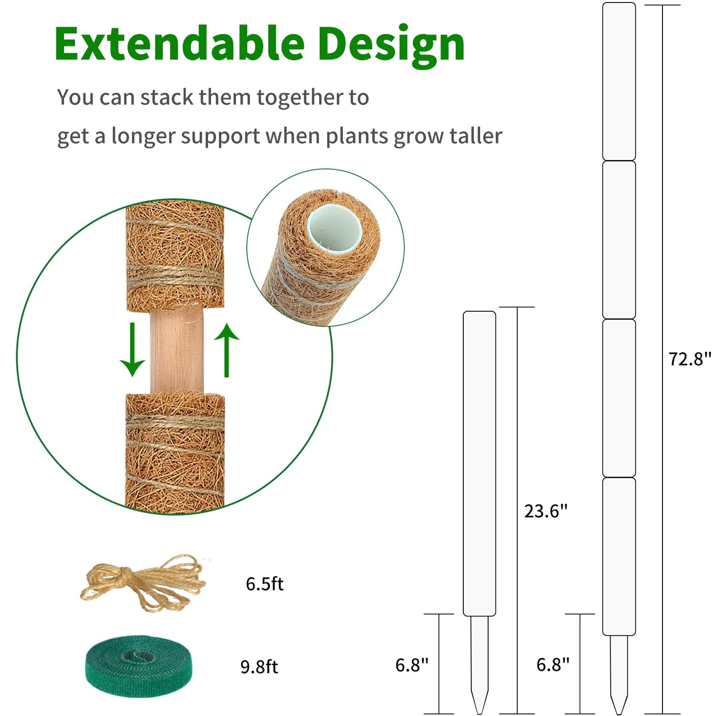 ALENEY Moss Pole, 4 Pack 17inch Monstera Plant Support Stackable Moss Poles for Plants, Coir Totem Pole Tall Moss Pole for Climbing Plants, Sphagnum, Indoor Potted Plants - Can Stacked Up to 56’’