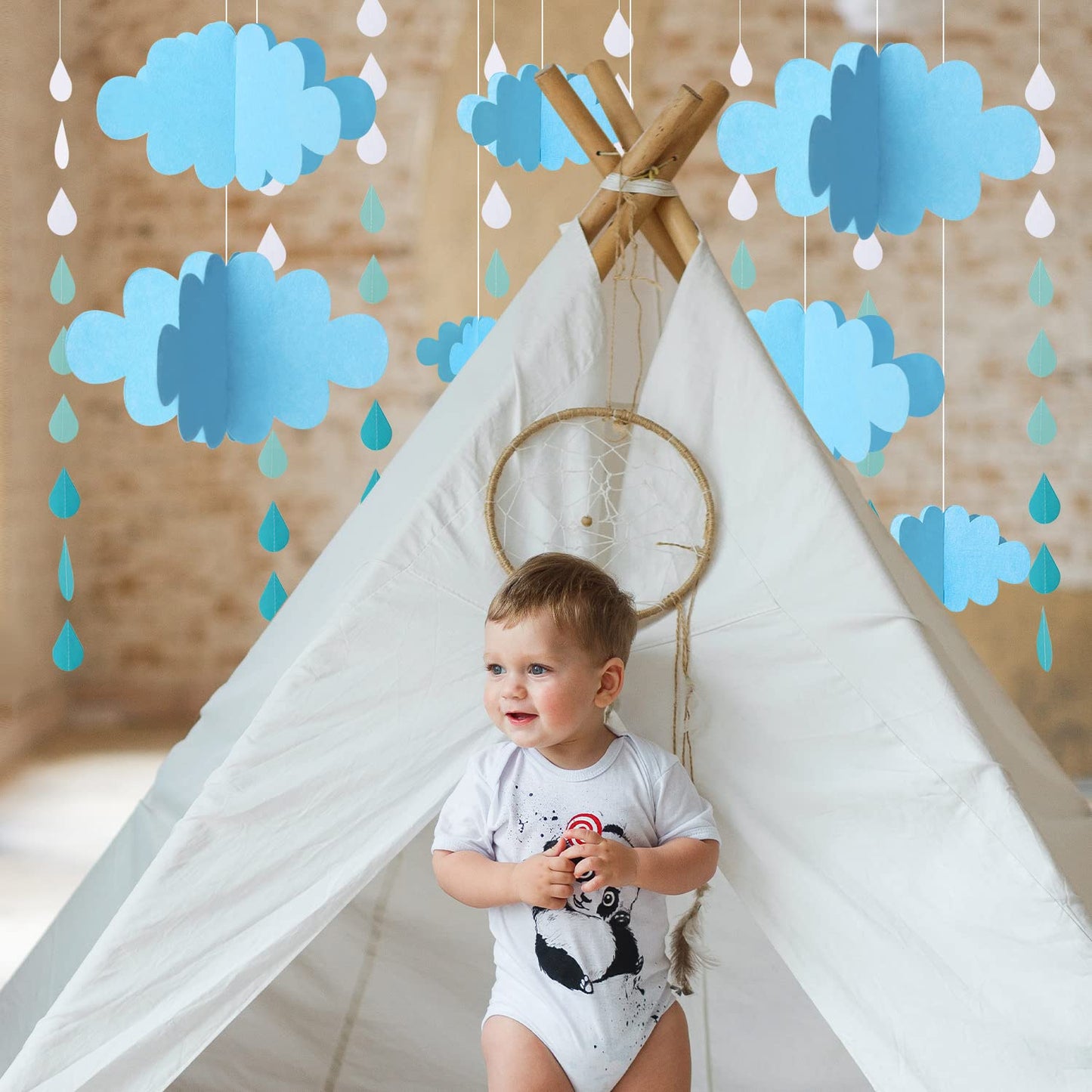 16 PCS 3D Cloud Decoration Blue Hanging Clouds and Raindrop for Cloud Ornaments Hanging Ceiling Decor for Party Nursery Children Room Ceiling Decorations