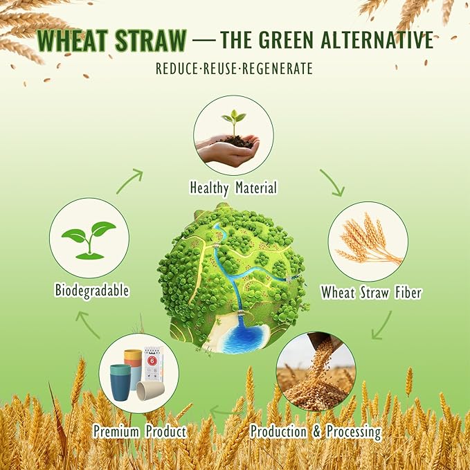 Wheat Straw Cups, Plastic Cups Unbreakable Drinking Cups Set of 6, Reusable Plastic Cup 12 OZ, Dishwasher Safe Tumblers & Water Glasses, Multi