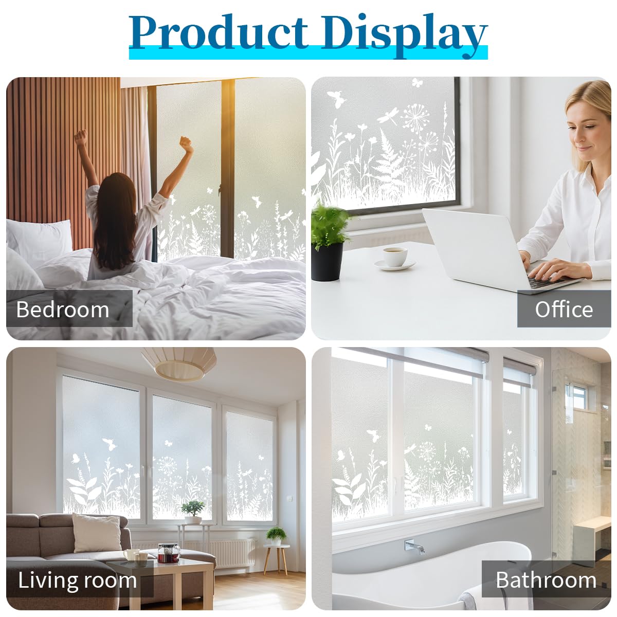 Niviy White Flowes Butterfly Window Clings Spring Summer Window Decals Frosted Glass Window Film Decorative Patterns, Non-Adhesive Reusable Sunroof Decal for Car and Home (Flower, 17.5 x 78.7 in)