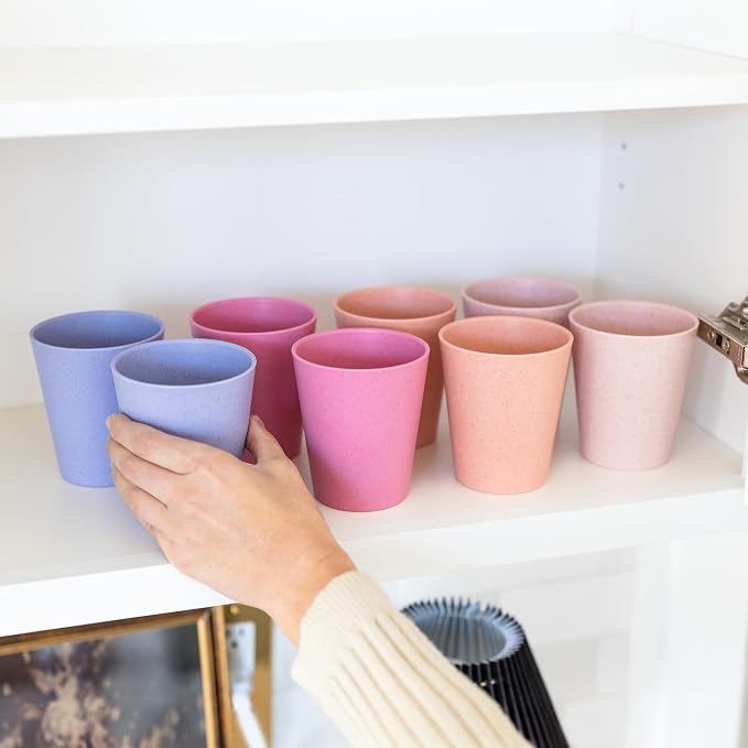 Grow Forward Premium Plastic Kids Cups - 13 oz Unbreakable Wheat Straw Cups for Kids - Non Toxic BPA Free Drinking Glasses for Water, Smoothie - Small Dishwasher Safe Kitchen Tumblers - Floral