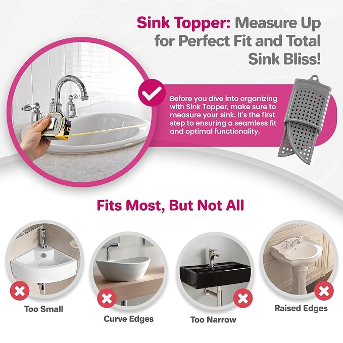 Sink Topper Bathroom Counter Cover & Storage Saver, Foldable Silicone Mat for Hot Tools, Hair Styling & Makeup, Beauty Brush Cleaning Mat, RV Camper Sink Cover & for Small Spaces (Standard Silver)