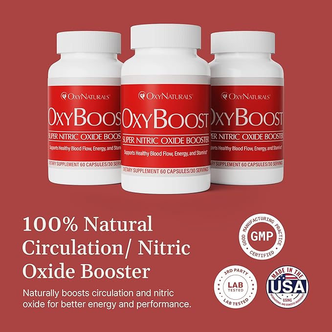 OxyBoost Nitric Oxide Supplement for Men & Women - Supports Circulation, Heart Health, Energy, Mental Clarity & Blood Flow - Natural Formula with Vinitrox - 180 Capsules (Pack of 3)