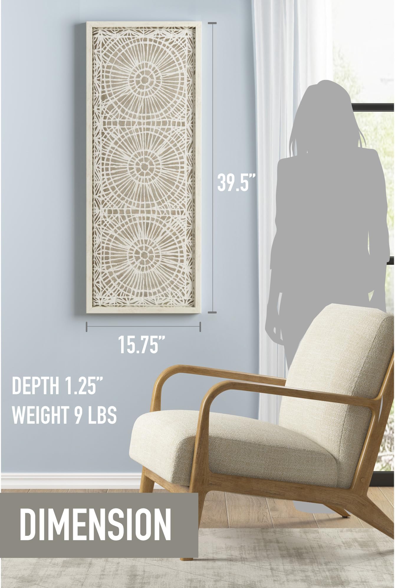 INK+IVY Handmade Rice Paper Textured Wall Art, Glass Covered Geometric Medallion Framed Wall Art, Unique Modern Abstract Shadow Box, Linen Back, Easy To Hang, Boho Bedroom - Off-White Henna