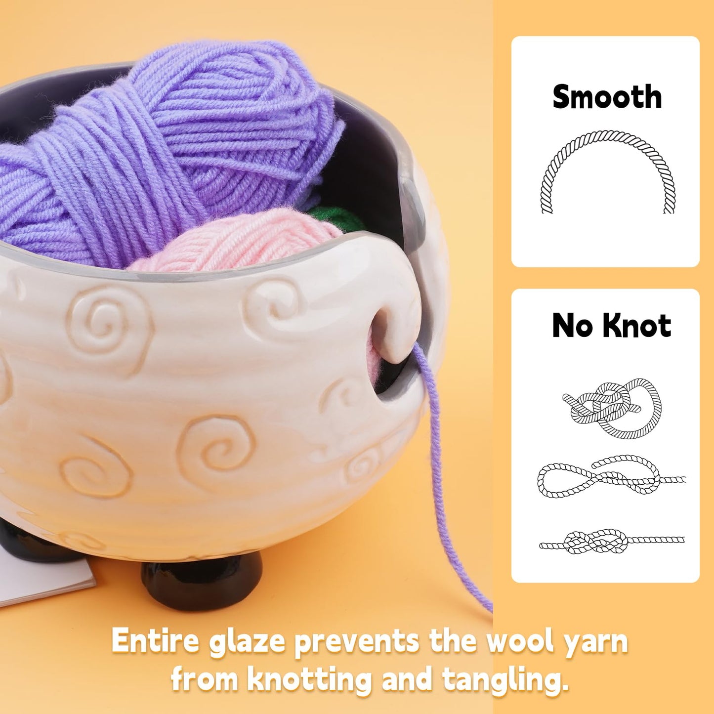 Weabetfu Sheep Ceramic Yarn Bowl Knitting Yarn Bowl Handmade Craft Knitting Bowls Crocheting and Knitting Supplies Organizer,Perfect for Mother's Day and Christmas Gift