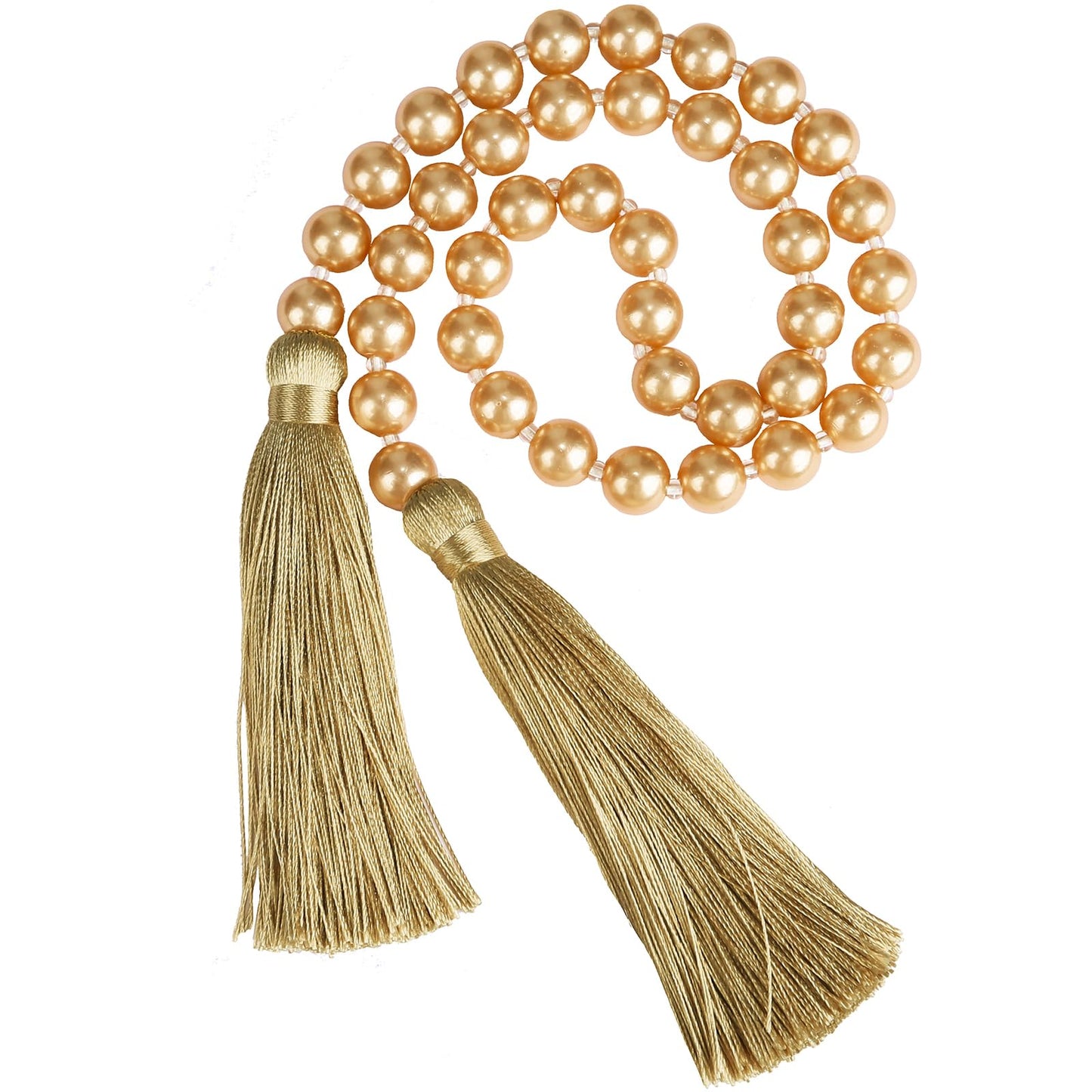 Fenghuangwu 34 Inch Pearl Glass Bead Garland with Tassels - Elegant Boho Table Decor, Fringe Wall Hanging for Wedding, Party, Farmhouse Rustic Prayer Bead Home Decoration(1 Pack,Gold)
