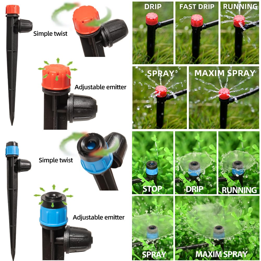 233FT Drip Irrigation System with Timer for Garden Kit Automatic Irrigation Equipment Lock Fittings Micro Drip 360 Degree Fan Sprayer Watering Kit for Greenhouse 1/2 inch 1/4 inch Tubing