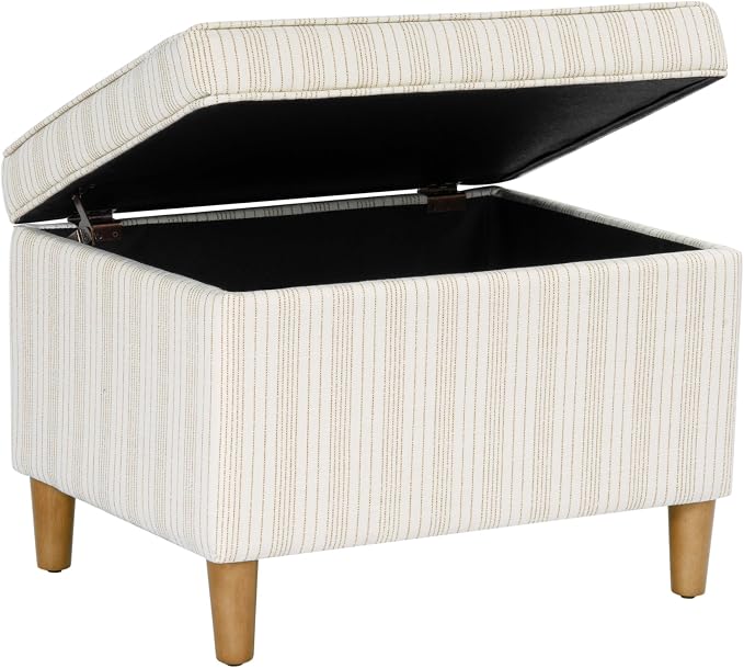 Spatial Order Home Decor | Dinah Collection Modern Storage Ottoman | Ottoman with Storage for Living Room & Bedroom(Cream Marigold Pinstripe Fabric)
