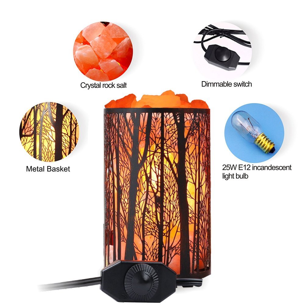 Shineled Himalayan Salt Lamp, Salt Rock Lamp Natural Night Light in Forest Design Metal Basket with Dimmer Switch (4.1 x 6.5 4.4-5lbs), 25Watt Bulbs & ETL Cord 1 Pack