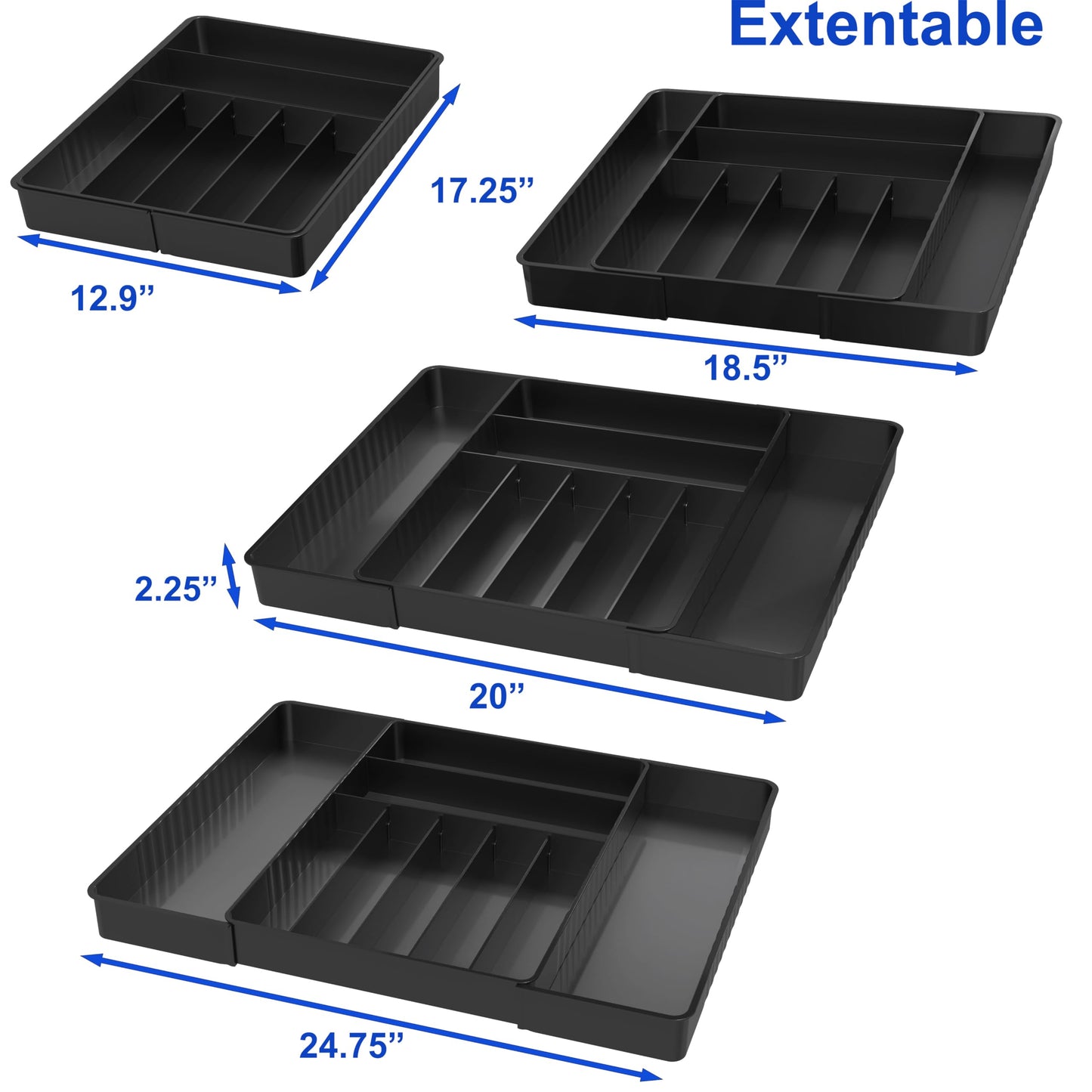 Simple Houseware Expandable Kitchen Drawer Flatware Organizer, Black – Adjustable Cutlery Tray with 9 Compartments for Utensils and Silverware