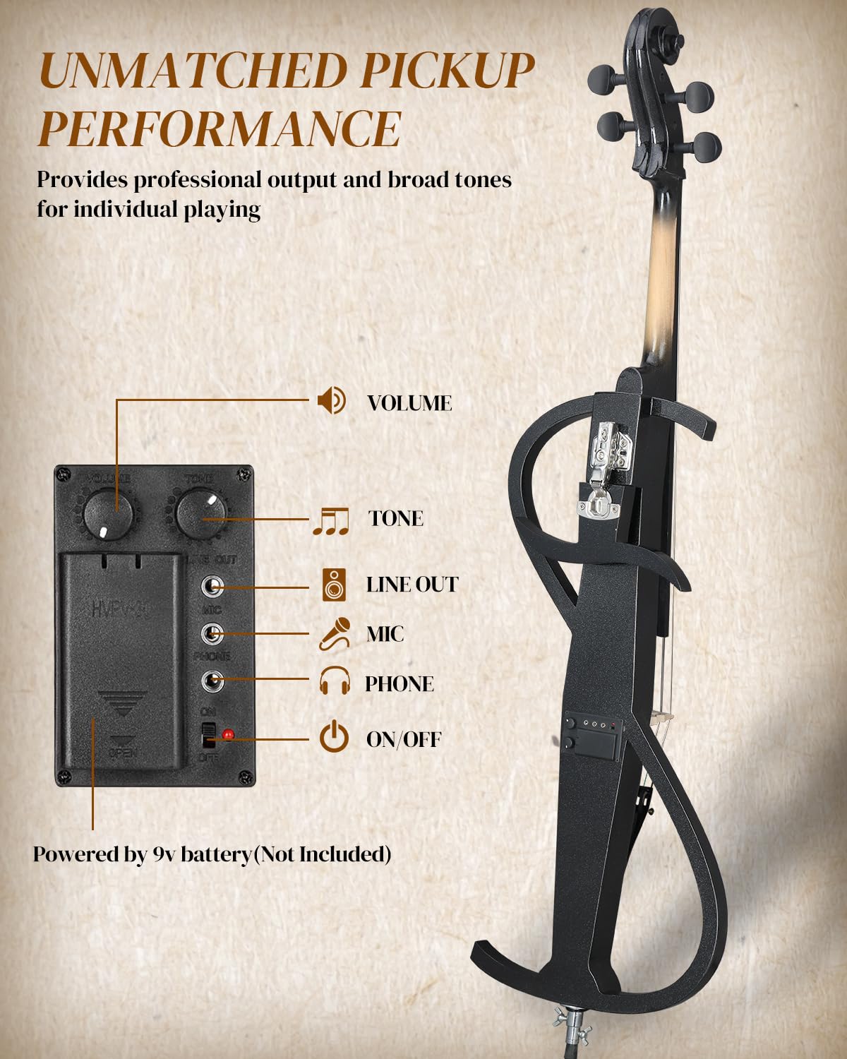 Ktaxon Electric Cello 4/4 Full Size Silent Cello with Portable Bag, Stereo Headphones, Premium Cable & Rosin, Professional Bow and Bridge for Adult Beginner(S Style)